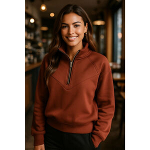 Rust Brown 1/4 Zip Pullover Buttery Soft Cozy Lounge Travel Preppy Streetwear L